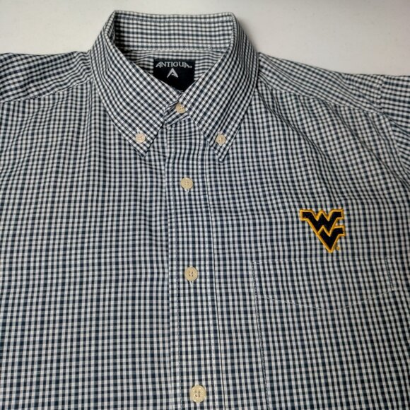 WVU Mountaineers Shirt Men L Button Down Blue Gingham West Virginia University - Picture 2 of 15